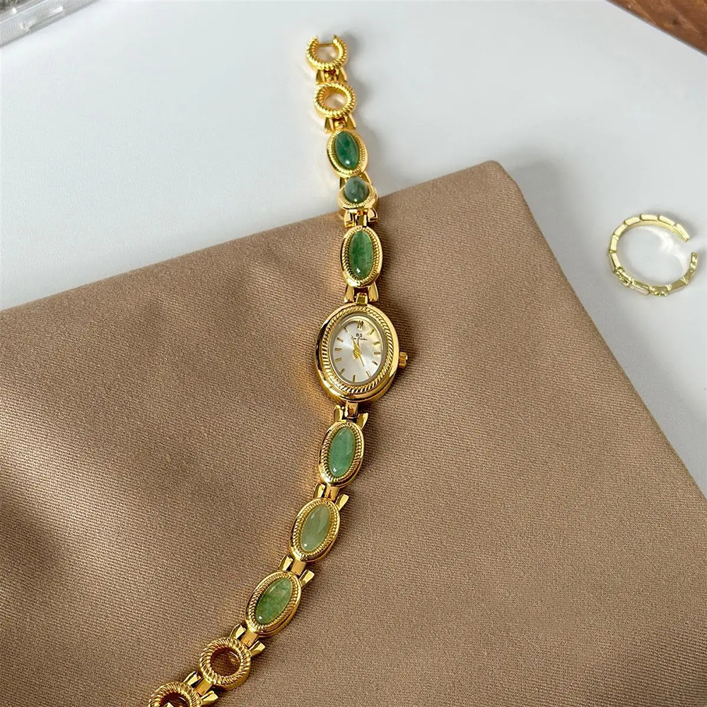 Luxury Watch For Girls - Women's Gold Watch Vintage Brown Jade