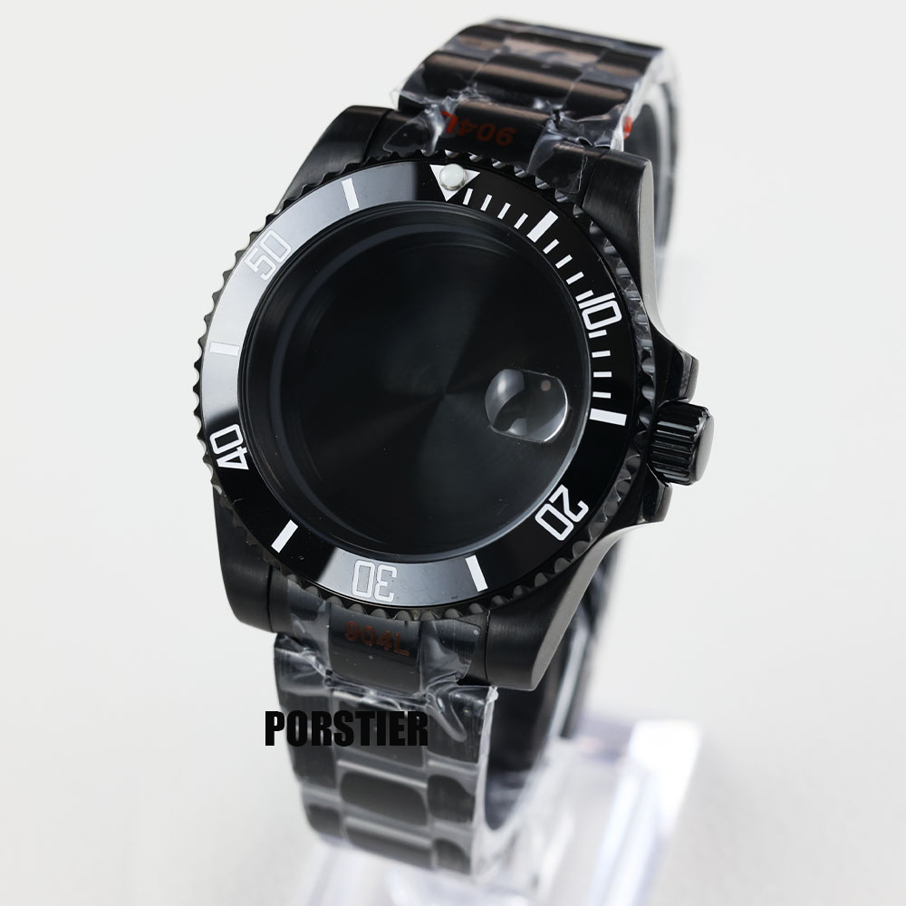 Exhibition Caseback - 40mm Black pvd watch case sapphire