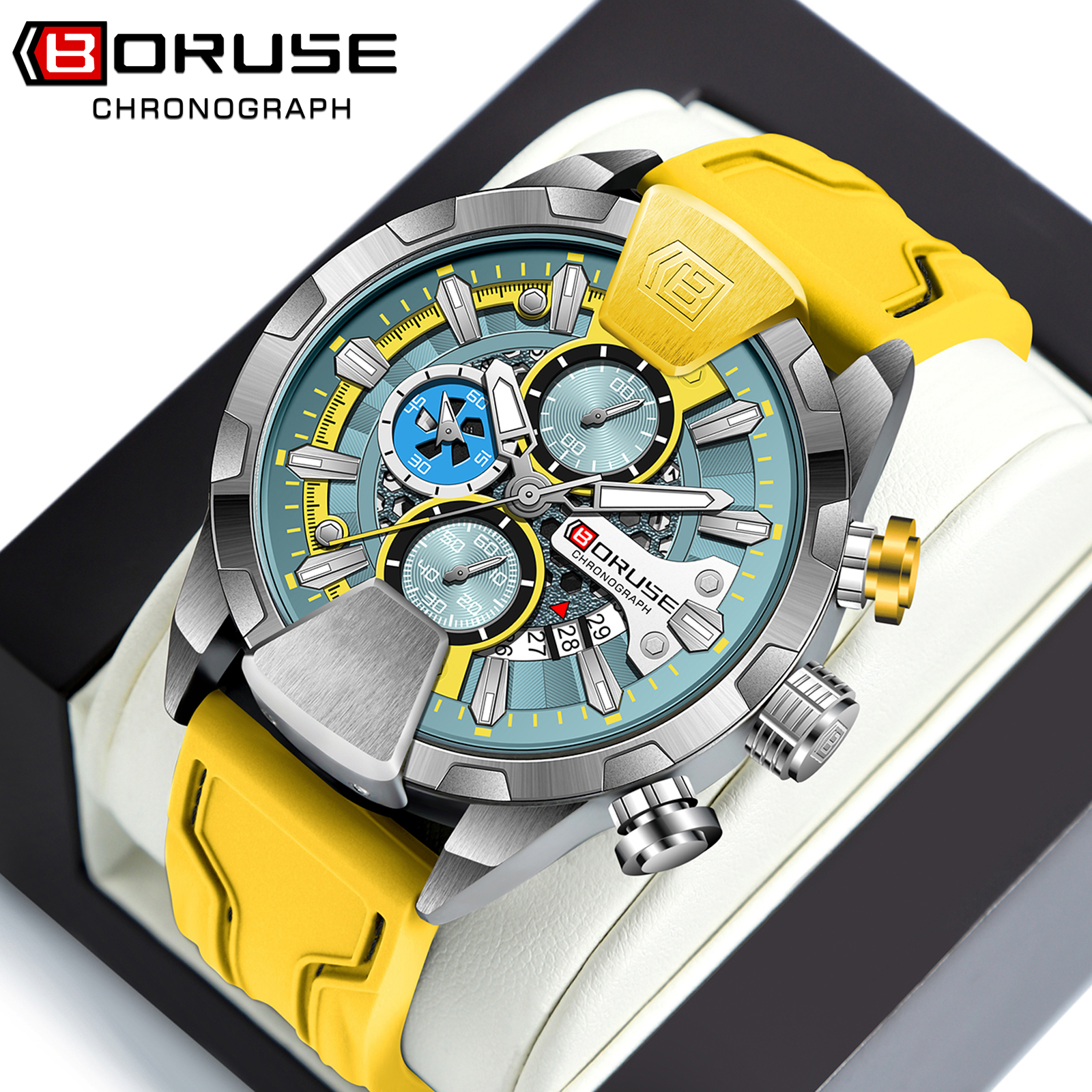 Luxury Watch It - BORUSE Yellow Watches Men Waterproof Chronograph