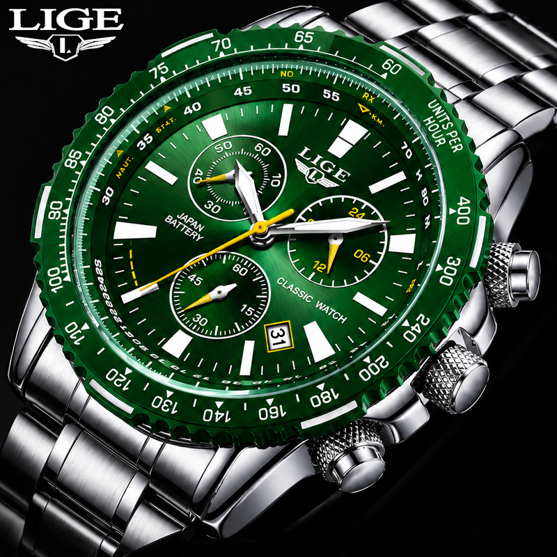 LIGE New Green Big Dial Watch  - Luxury Watch With Green Dial recension och pris