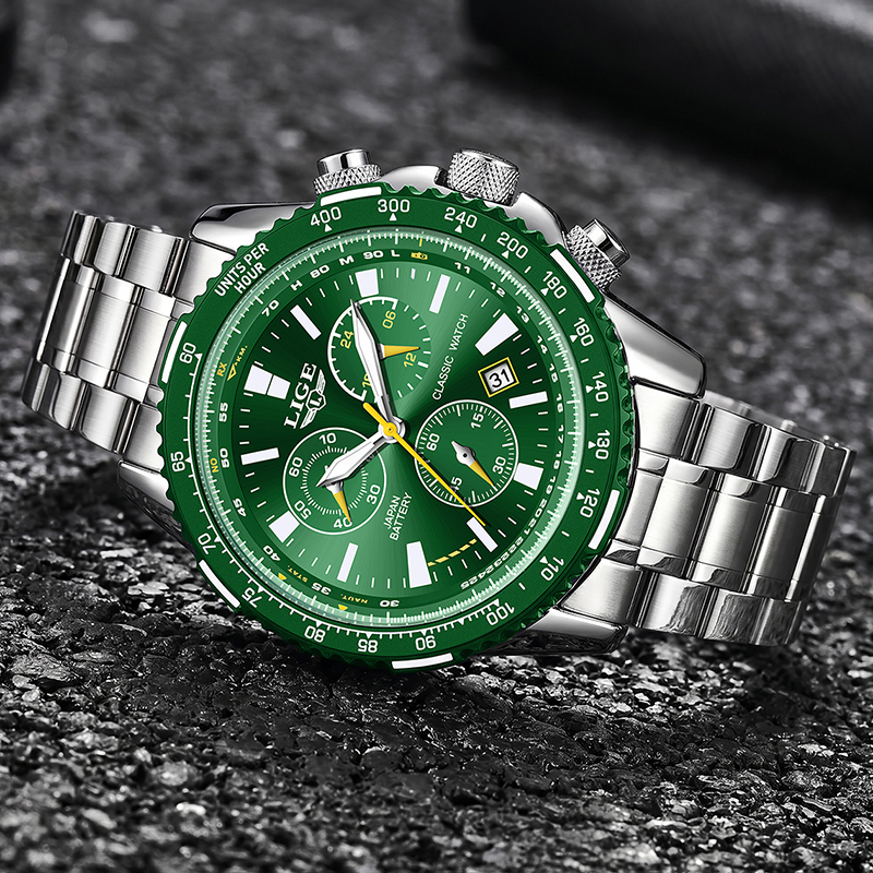 LIGE New Green Big Dial Watch  - Luxury Watch With Green Dial recension och pris