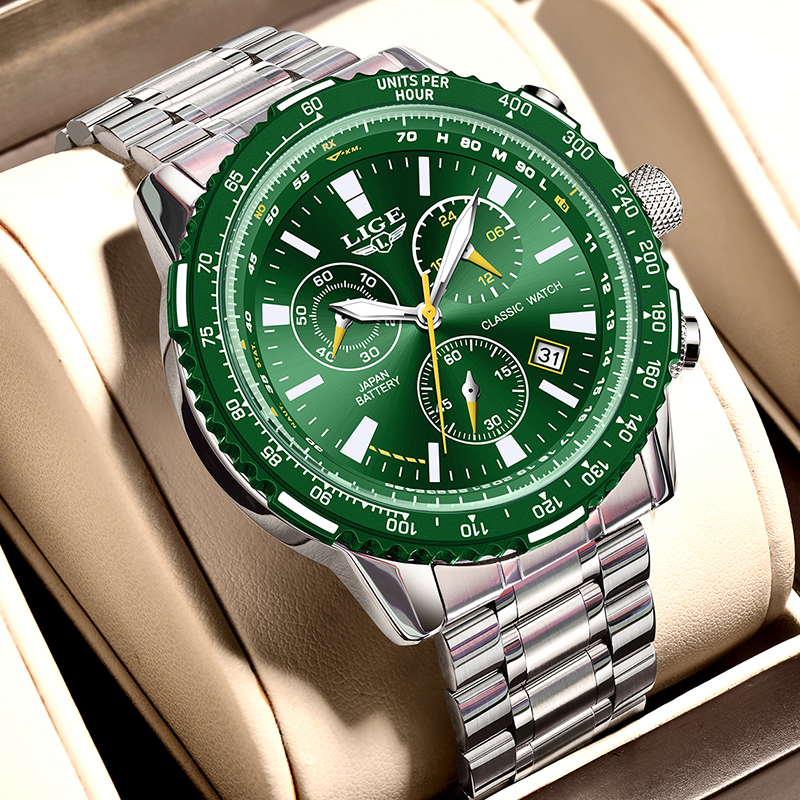 LIGE New Green Big Dial Watch  - Luxury Watch With Green Dial recension och pris