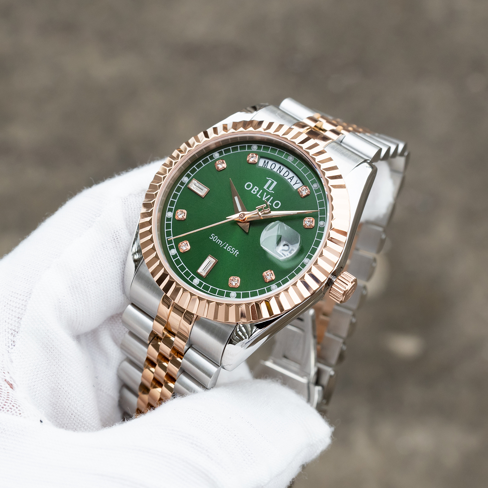 OBLVLO Men's Elegant Two-Tone  - Luxury Watch With Green Dial recension och pris